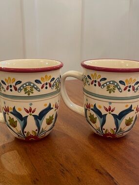 Bobby Flay Sevilla Floral Coffee Mugs Cups Retired Set of 2 Excellent Condition